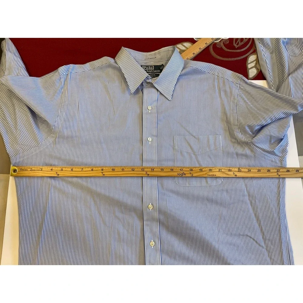 Polo Ralph Lauren Andrew Dress Shirt Mens 17.5 34/35 Blue White Striped Classic
